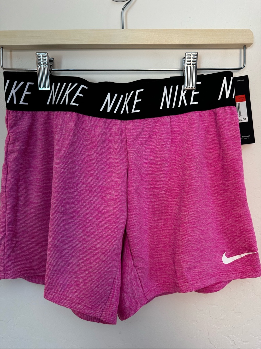 Nike Girls Hot Pink Athletic Shorts with Black Logo Waistband L